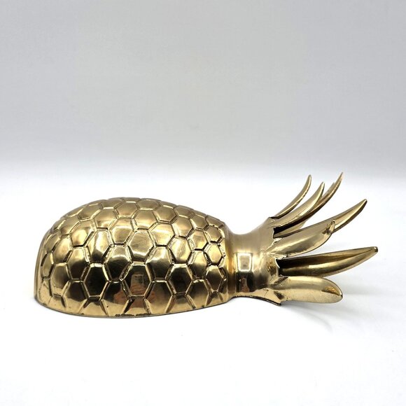HAMPTON SOLID BRASS PINEAPPLE HANGING WALL POCKET VASE MCM HOLLYWOOD REGENCY VTG - Picture 3 of 9